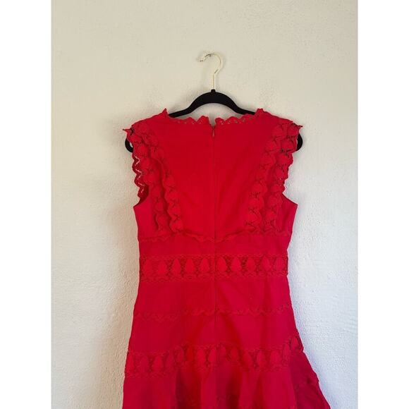 Anthropologie Endless Rose Women's  Red Plunging Neck Lace Trim Dress, M - Picture 13 of 14
